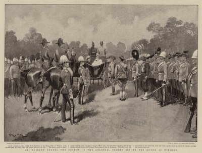 Un incidente durante la revisión de las tropas coloniales ante la Reina en Windsor de Georges Bertin Scott